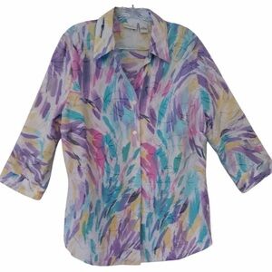 Kim Rogers Vintage Pastel Swirl Button Down Shirt Size 14